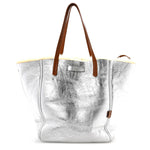 Metallic Lambskin Shearling Medium Phantom Cabas Reversible Tote Natural Silver