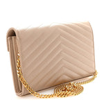 Grain De Poudre Matelasse Chevron Monogram Chain Wallet Dark Beige