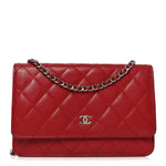 Lambskin Quilted Wallet On Chain WOC Red