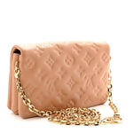 Lambskin Embossed Monogram Pochette Coussin Camel