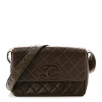 Lambskin Quilted CC Single Flap Shoulder Bag Brown