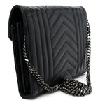 Sheepskin Tri-Quilt Monogram Envelope Chain Wallet Black