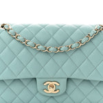 Caviar Quilted Medium Double Flap Light Blue