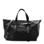 Grained Calfskin Rockstud Travel Tote Bag Black