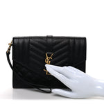 Grain De Poudre Textured Mixed Matelasse Triquilt Monogram Clutch Black