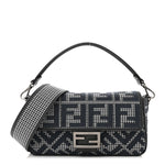 Wool Vitello King Houndstooth FF Embroidered Baguette Grigio Anthracite