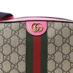 GG Supreme Monogram Textured Dollar Calfskin Web Ophidia Small Crossbody Bag Beige Ebony Fuchsia