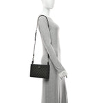 GG Supreme Monogram Textured Dollar Calfskin Web Small Ophidia Shoulder Bag  Grey Black Graphite Grey