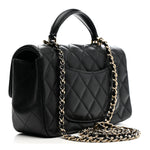 Lambskin Quilted Mini Top Handle Rectangular Flap Black