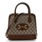 GG Supreme Monogram Azalea Calfskin Small Horsebit 1955 Top Handle Bag Beige Ebony Brown Sugar