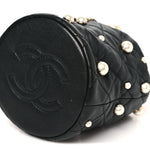 Lambskin Quilted Pearl Mini About Pearls Drawstring Bag Black
