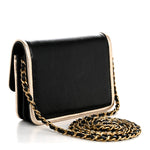Metallic Calfskin Clutch With Chain Black Gold