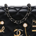 Lambskin Quilted Coco Clips Mini Wallet On Chain WOC Black