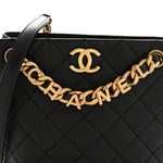 Lambskin Quilted Chaine Lettre Small Bucket Bag Black