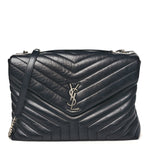 Calfskin Y Quilted Monogram Large Loulou Chain Satchel Black