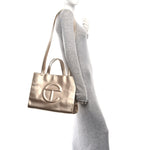 Metallic Vegan Leather Medium Shopping Bag Gold
