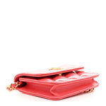 Shiny Lambskin Quilted Card Holder On Chain Pink