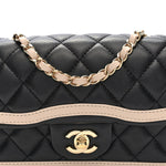 Shiny Lambskin Quilted Half Mini Flap Black Beige