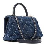 Denim Quilted Mini Coco Handle Flap Blue