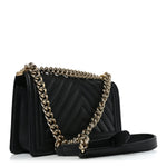 Lambskin Chevron Quilted Medium Boy Flap Black