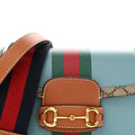 X DANS LE VERT Textured Dollar Calfskin GG Supreme Monogram Web Mini Horsebit 1955 Shoulder Bag Dusty Azure Beige Ebony