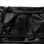 Crinkled Calfskin Monogram Medium Niki Chain Satchel Black