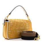 X SARA COLEMAN Canvas Vitello King Seta FF Fish Eye Embroidered Baguette Mostarda White Ice