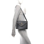 Calfskin Crocodile Embossed Gaby Satchel Black
