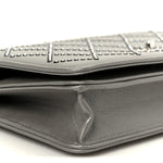 Lambskin Crystal Quilted Wallet On Chain WOC Grey
