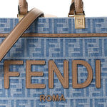 Denim Jacquard Vitello Grace FF 1974 Small Fendi Sunshine Shopper Tote Denim Sand