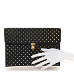 Calfskin Studded Skull Envelope Clutch Black