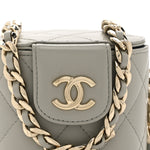 Lambskin Quilted Mini Vanity Case With Chain Grey