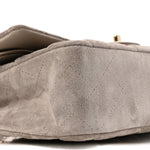 Suede Quilted Medium Double Flap Grey