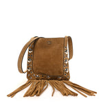 Suede Studded Small Nellcote Fringe Shoulder Bag Havana Beige