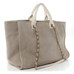 Mixed Fibers Calfskin Medium Deauville Tote Beige White