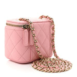 Caviar Quilted Mini Vanity Case With Chain Pink