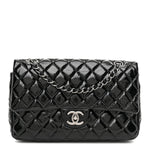 Distressed Patent Quilted Medium Double Flap Black