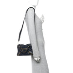 Chevre Gold Metallic Edge Hardware Mini City  Bleu Nuit Dark Sea