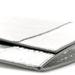 Metallic Calfskin Crocodile Embossed Hourglass Flap Flat Pouch Silver