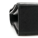 Grained Calfskin Quilted Large Label Click Flap Bag Black