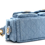 Washed Denim Quilted Large Trendy Pockets Hobo Blue