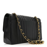 Lambskin Vertical Quilted Medium Single Flap Black