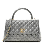 Metallic Caviar Quilted Small Coco Handle Flap Silver