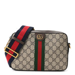 GG Supreme Monogram Textured Dollar Calfskin Web Ophidia Wristlet Shoulder Bag Beige Ebony New Acero