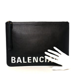 Calfskin Logo Large Cash Pouch With Handle Black White