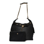 Washed Denim Quilted Medium Chanel 25 Handbag Black