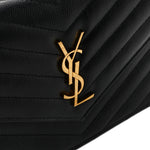 Grain De Poudre Matelasse Chevron Monogram Envelope Chain Wallet Black