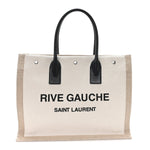 Linen Calfskin Small Rive Gauche Tote Greggio Natural