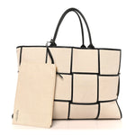 Canvas Maxi Intrecciato Large Arco Tote Beige Black
