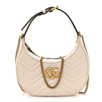 Calfskin Matelasse Chevron Mini GG Marmont Half Moon Hobo Mystic White